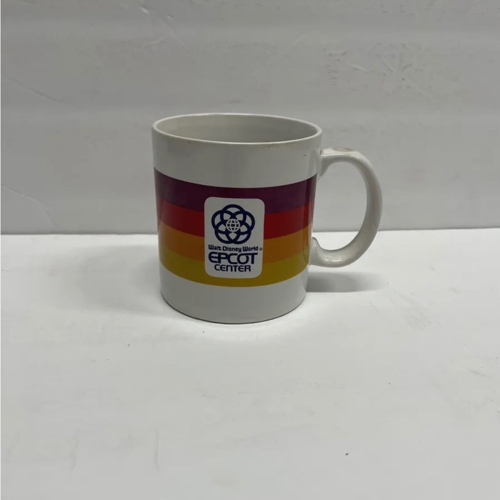 Vtg 1982 Walt Disney World Epcot Center Ceramic Coffee Mug Rainbow Stripe Japan